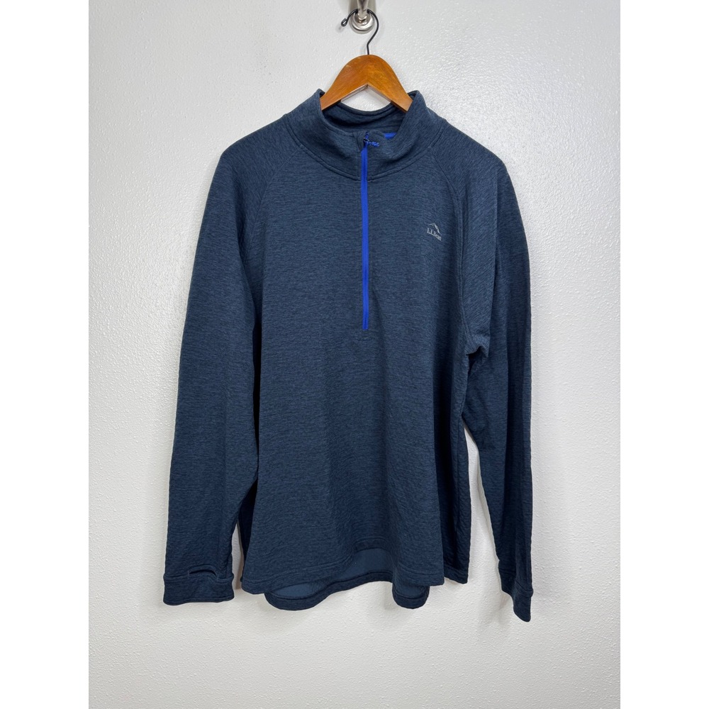 LL Bean Mens XL‎ Quarter Zip Pullover Navy Blue Fleece Lined Performance